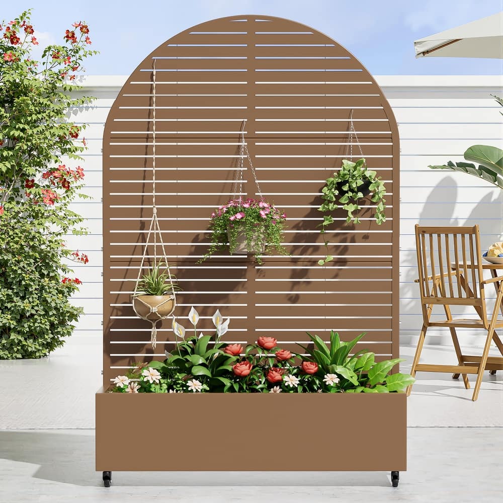 72 in Metal Movable Planter Box with Trellis Privacy Screen Lockable Wheels
