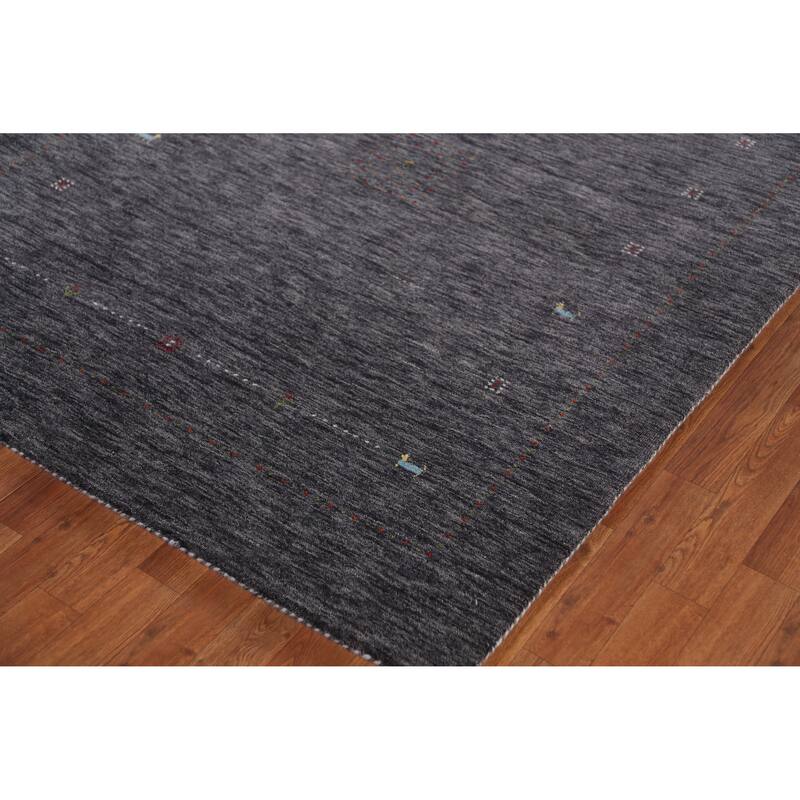 Gabbeh Indian Area Rug Hand-Knotted Grey Wool Carpet - 5'0" x 7'10"