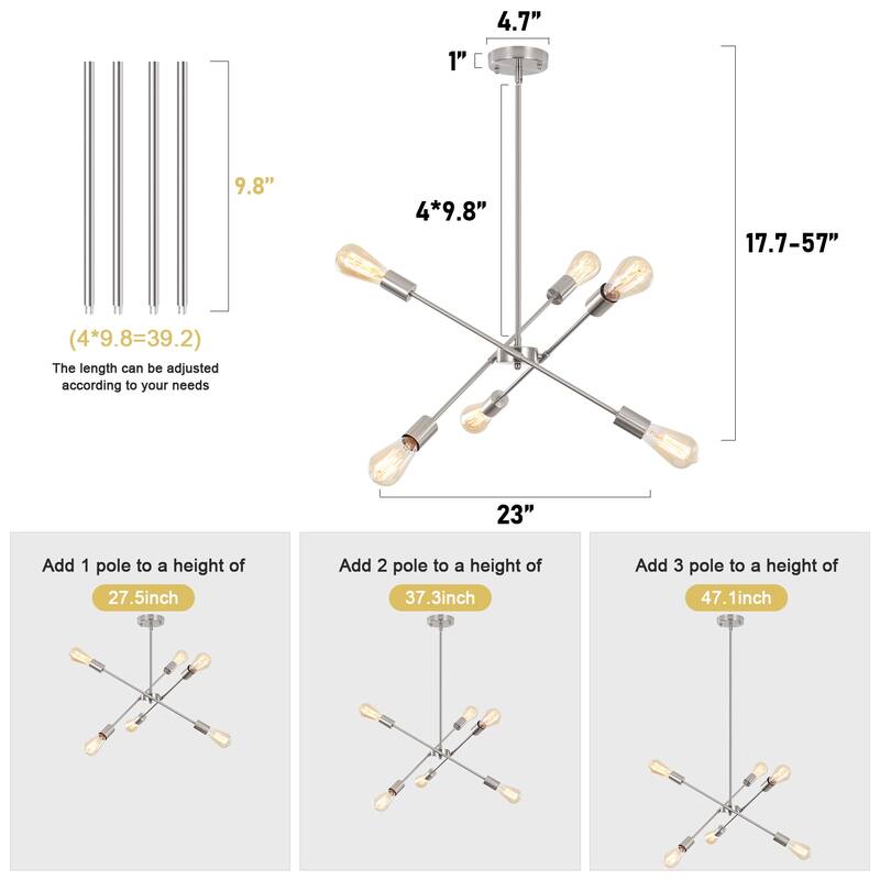 Modern 6-Light Sputnik Linear Chandelier, Modern Sputnik Sphere Chandelier for Dining Room Living Room Bedroom Kitchen
