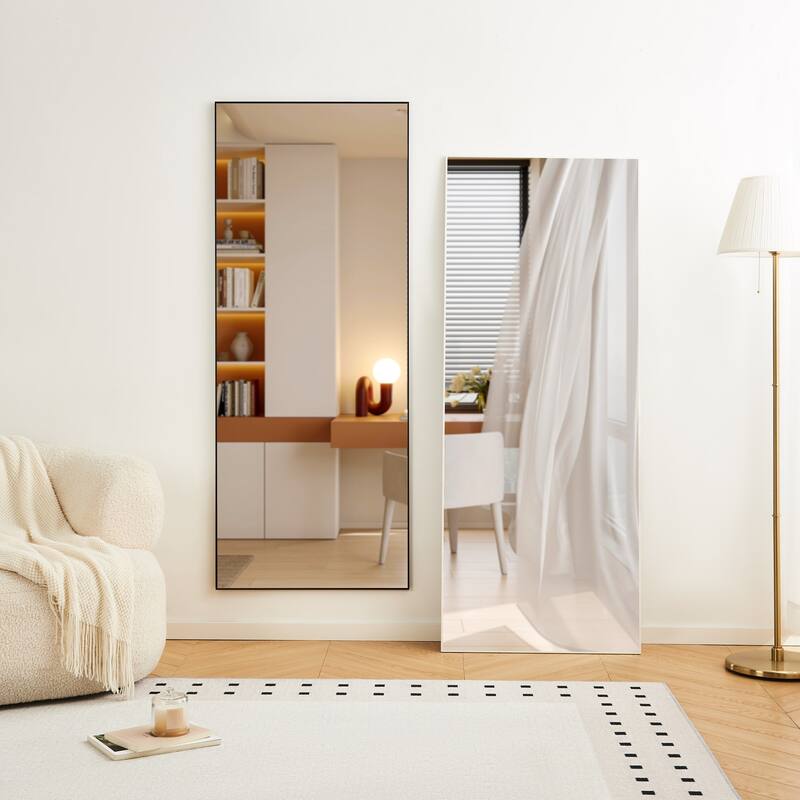 Full Length Mirror - White Aluminum Alloy Frame, Leaning/Wall Mounted, Shatter-Proof