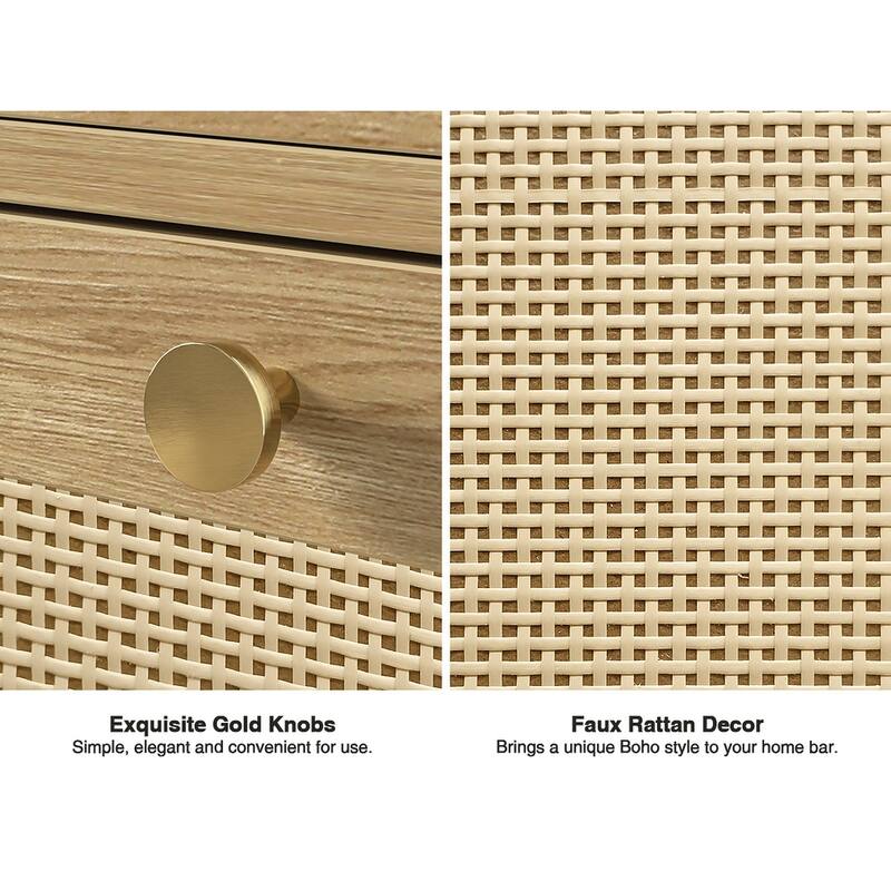 Anmytek Modern 2-Door Natural Oak Buffet Sideboard Wine Bar Cabinet with Drawer and Wine Rack - 43.3"W x 15.7"D x 34"H