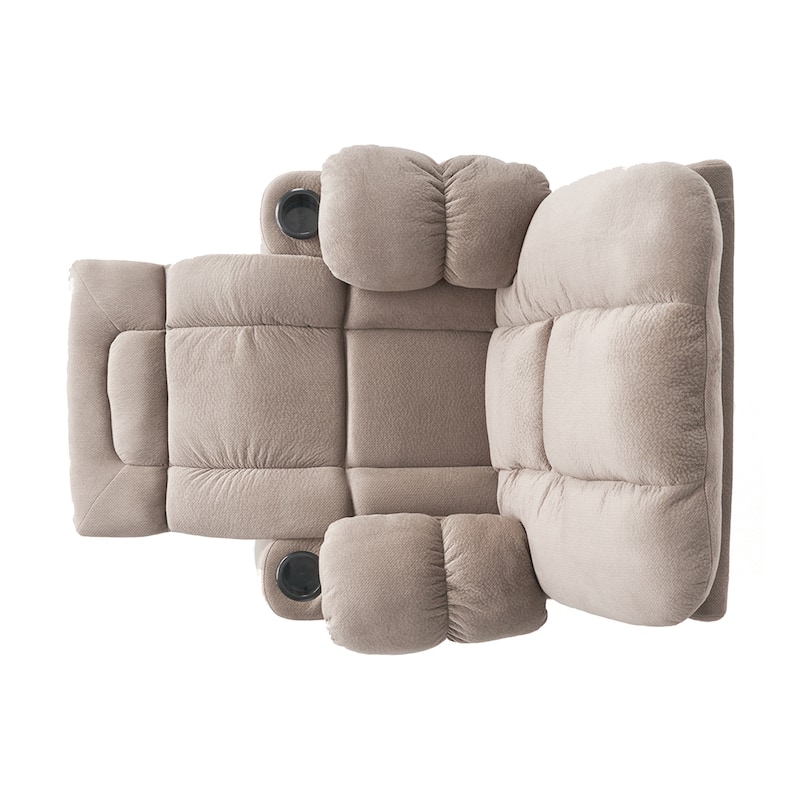 Brown Fabric Manual Recliner with Dual Cup Holders and Generous Dimensions