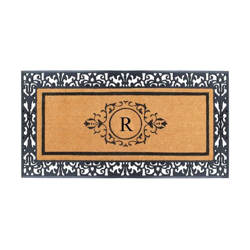A1HC Natural Coir and Rubber Floral Bordered Doormat 30 in. x 60 in. - Monogrammed R