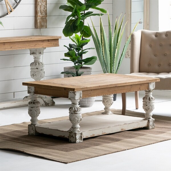 Coffee Table, Rectangle, Antique White-Washed, Farmhouse - On Sale