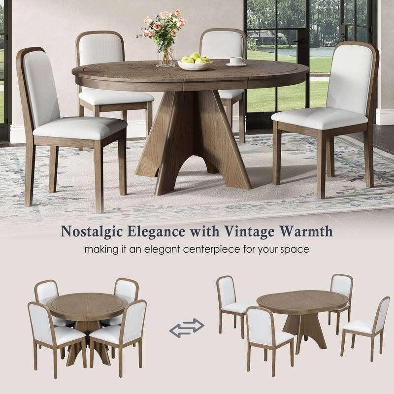 Extendable Dining Table for 4-6, 42" to 58" Rustic Farmhouse Table with X-Legs