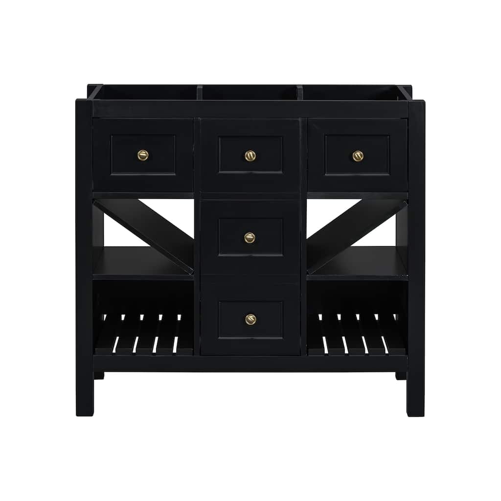 Roomfitters 36'' Bathroom Vanity, Solid Wood Frame Freestanding Storage Cabinet with 5 Drawers and Soft Closing Doors