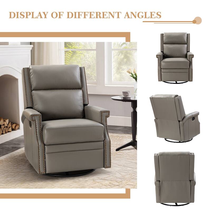 Echidna Transitional Genuine Leather Swivel Rocker Nursery Chair with Nailhead Trim by HULALA HOME