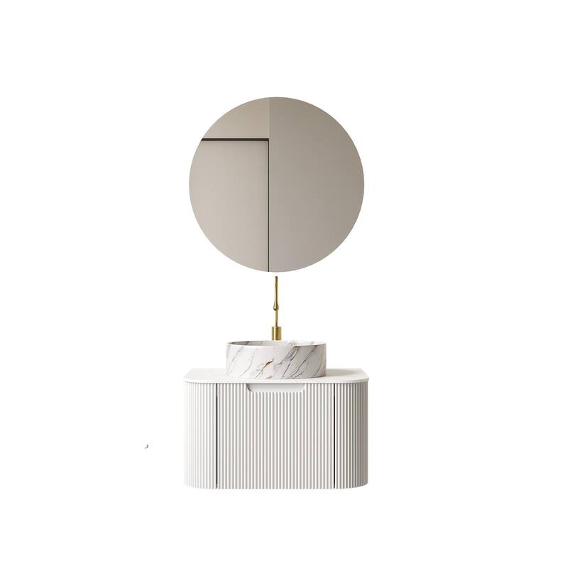 Floating Bathroom with Round Ceramic Basin and Storage Drawer