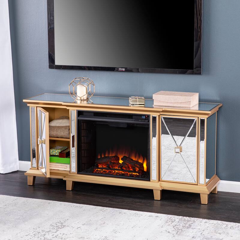 SEI Furniture Talmar Mirrored Fireplace Media TV Stand for TV's up to 62"