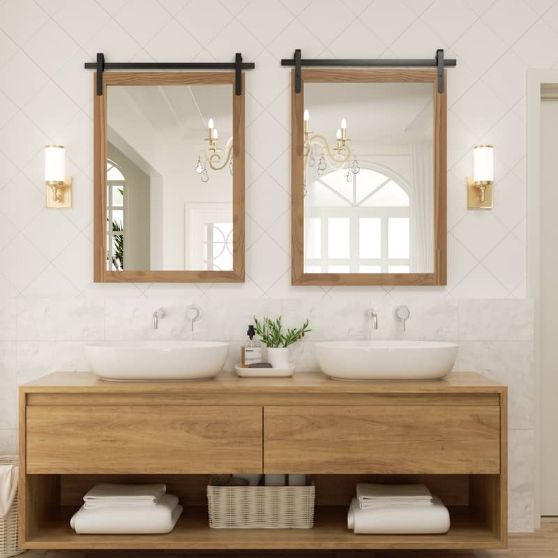 Rural Style Wall Mirrors Farmhouse Bathroom Mirrors Barn Mirror Vanity Mirror with Wood Framed(1 Piece)