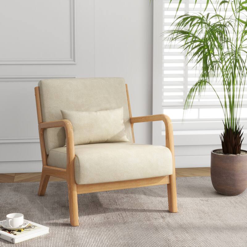 Mid Century Solid Wood Upholstered Accent Chair