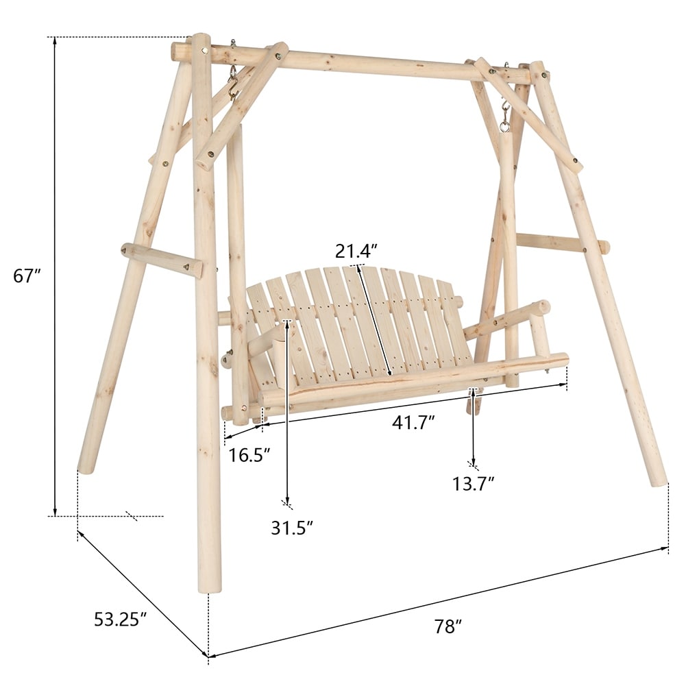 6.5ft Patio Garden Outdoor Swing with Stand Swing Chair for 2 Person Natural