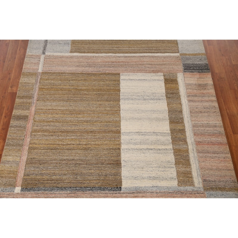 Contemporary Modern Indian Area Rug Brown Handmade Wool Carpet - 5'3" x 7'7"
