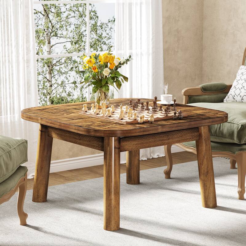 31.5-Inch Solid Wood Square Coffee Table with Rounded Corners