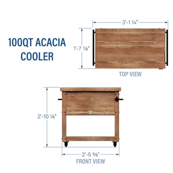 Backyard Discovery 100-Qt Acacia Wood Patio Bar Cart Beverage Cooler - 3'1" x 1'7"