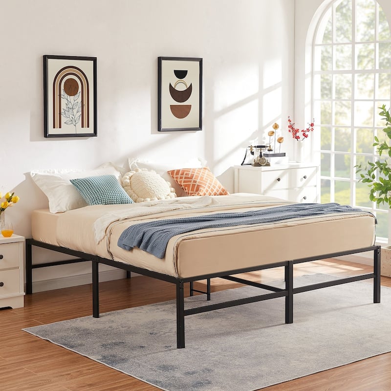 VECELO 14/16/18 inch Metal Platform Bed Frames Steel Slat,Mattress Foundation with Steel Slat Support/No Box Spring Needed
