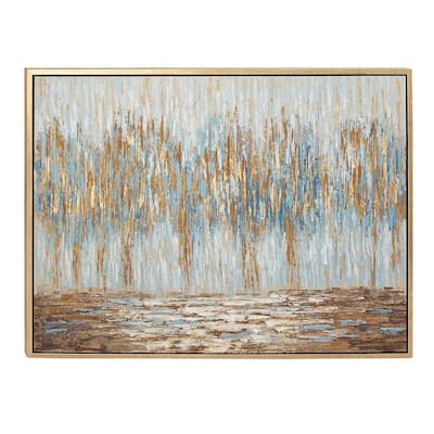 Canvas Tree Abstract Framed Wall Art with Gold and Copper Accents - Blue - Roche River Decor