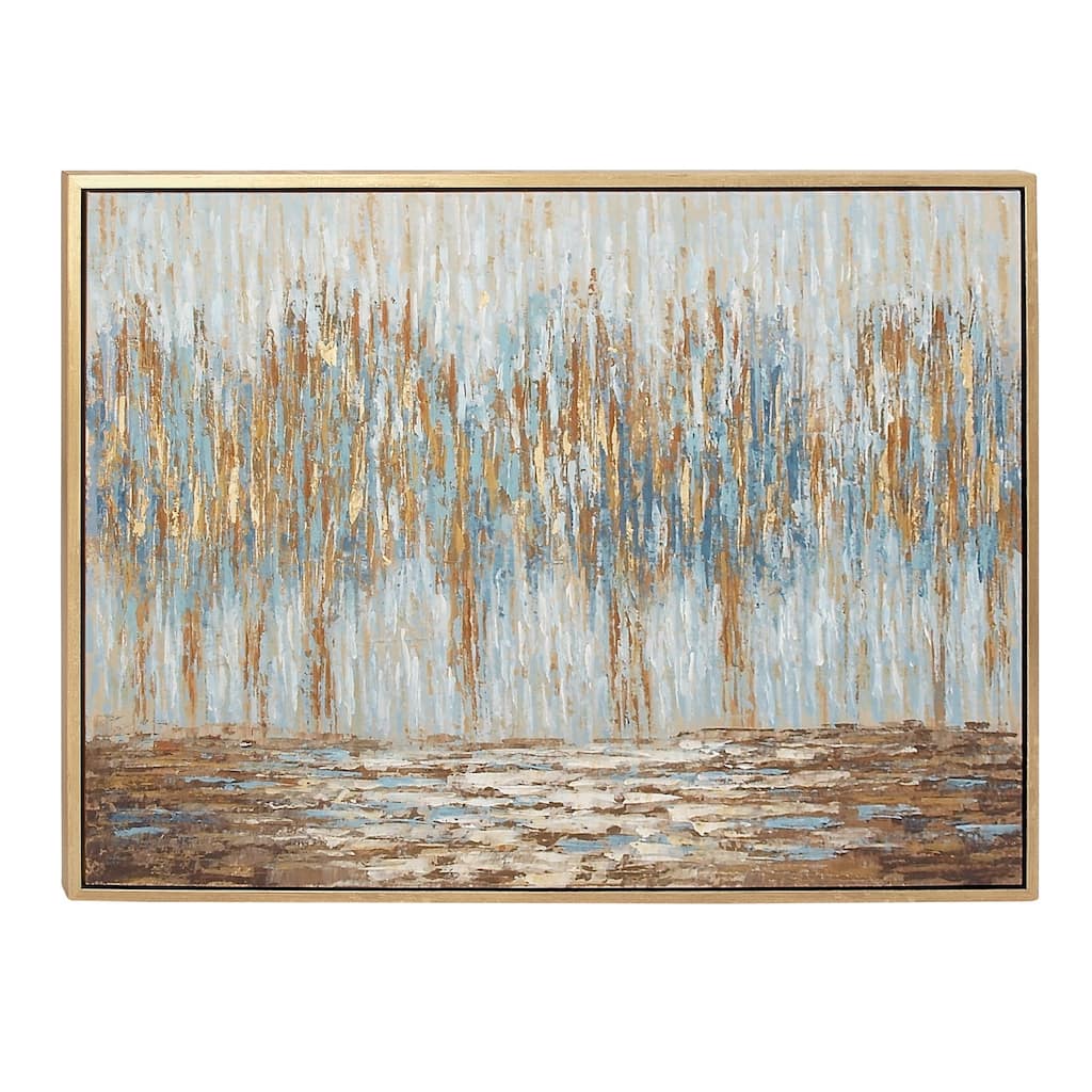 Canvas Tree Abstract Framed Wall Art with Gold and Copper Accents - Blue - Roche River Decor