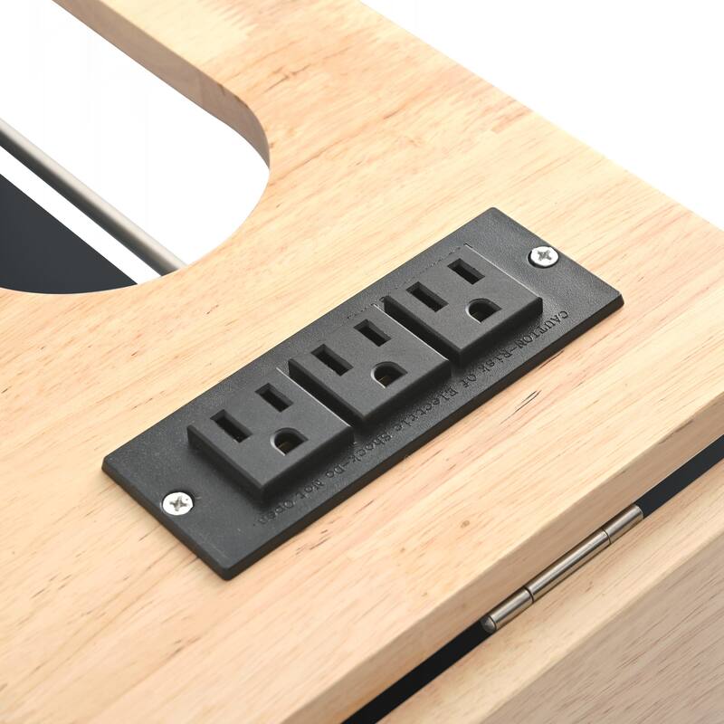 Kitchen Island with Power Outlet,Kitchen Storage Island with Drop Leaf and Rubber Wood,Open Storage and Wine Rack