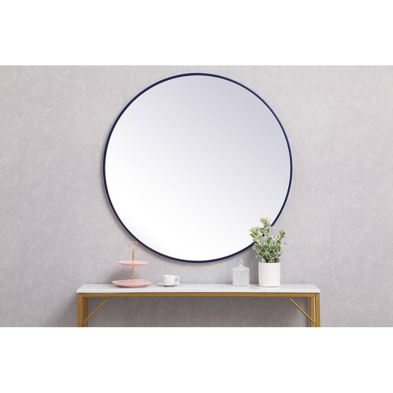Carson Carrington Labbemala Metal Frame Round Mirror - 39" Diameter - Blue