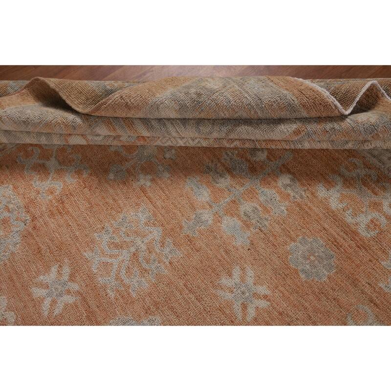 Orange Oushak Turkish Large Rug Hand-Knotted Oriental Wool Carpet - 12'2"x 14'10"