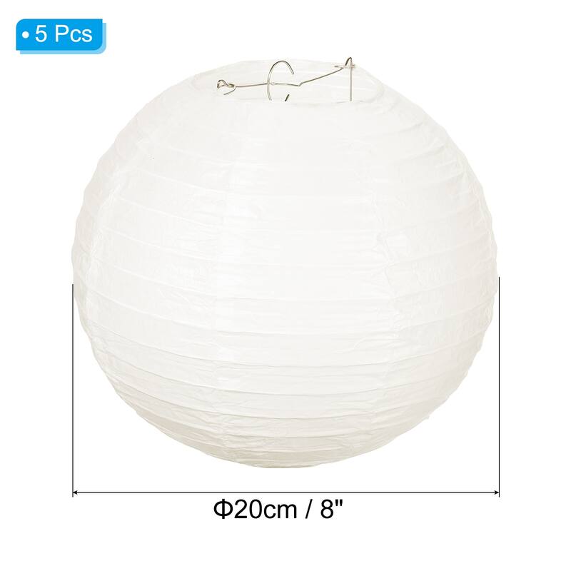 5 Pcs Paper Lanterns Round Hanging Chinese/Japanese Lantern Decor - Cream - 8"