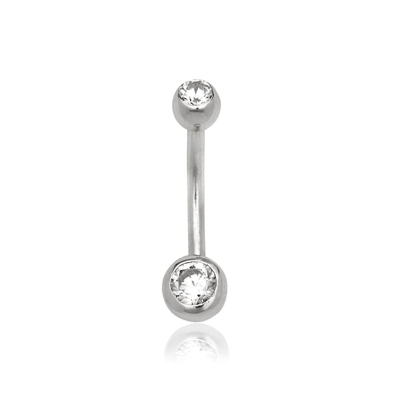 14k Gold Double Cubic Zirconia Bezel-set Belly Navel Ring (14 gauge) - White