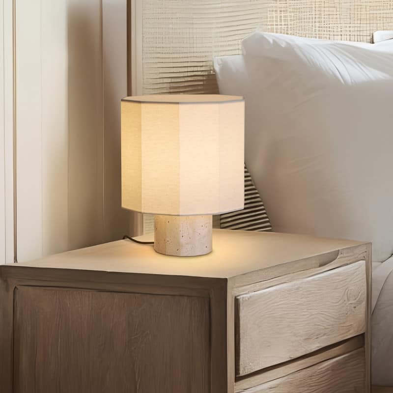Brightech Cleo LED Natural Beige Stone Boho Modern Dimmable Bedside Nightstand Desk Lamp