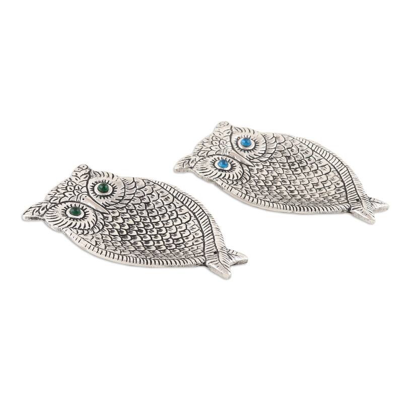 Novica Handmade Wise Owl Aluminum Incense Holders (Pair)