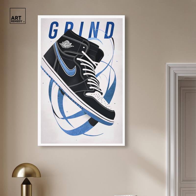 Blue Ribbon Sneaker Canvas by Art Remedy, Gallery Wrapped