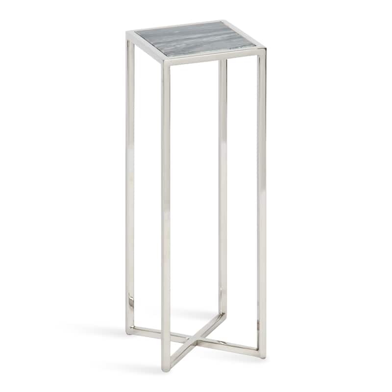 Kate and Laurel Jaspur Square Metal End Table - 7x7x21 - Gray/Silver - Marble