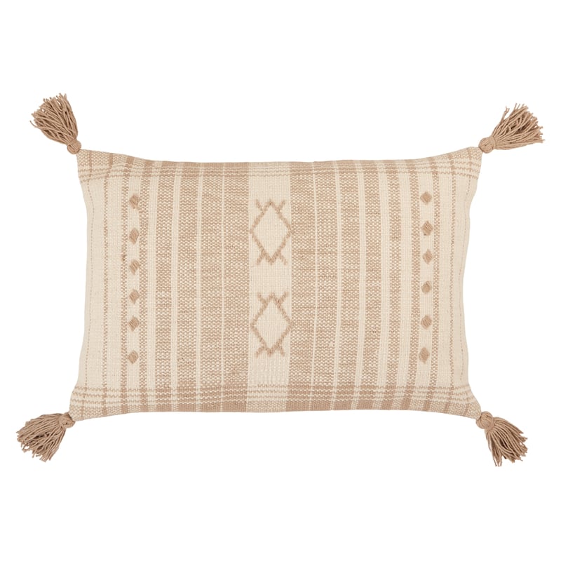 Razili Tribal Lumbar Pillow - 16"X24" Cover Only - Taupe/Cream