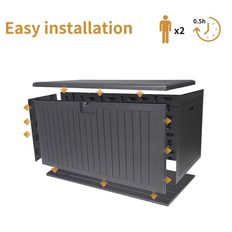Black Heavy Duty Resin Storage Deck Box with Hydraulic Lid and Table for Patio Poolside and Garden​