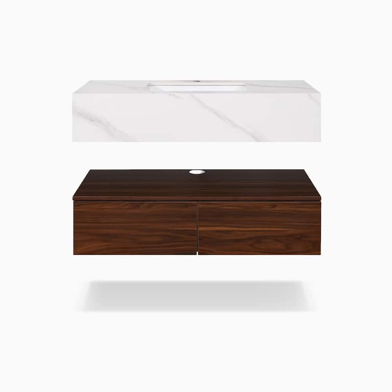 Moasis 39.4" Single Bathroom Vanity Set Wall Mounted Marble Top Cabinet with 2 Drawers