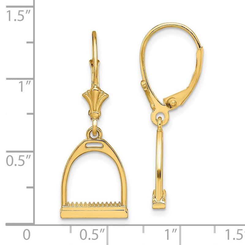 Curata 14k Gold 3 d Small Horse Stirrup Leverback Earrings High Polish - 30.2x10.9mm Wide