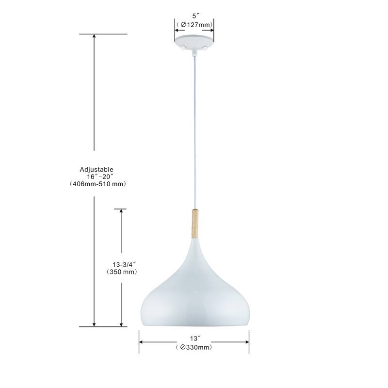 1-Light Simple Cone Pendant with White Steel Shade - 13"W x 13"D x 13.75"H