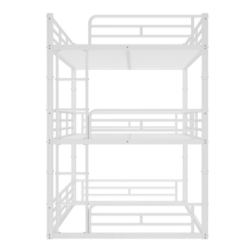 Full over Full over Full Bunk Bed, Metal Triple Bunk Bed with Safety Guardrails, Heavy-duty Bunk Bed with Noise-reduced Design
