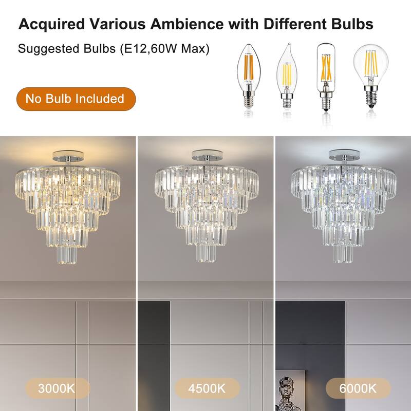 Crystal Chandeliers, 5-Tier Round Semi Flush Mount Chandelier Light Fixture,Large Contemporary Luxury Ceiling Lighting