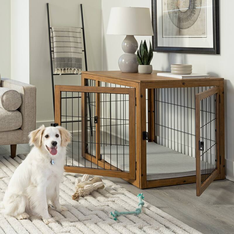 PETMAKER Furniture-Style Dog Crate with Double Doors and Cushion