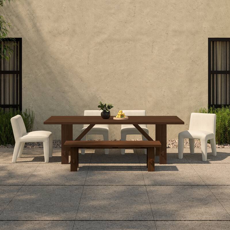 NADAAL STUDIOS Zirelle Outdoor Bench, Traditional Slatted Top, FSC Certified Solid Teak, Seats 3-4, Brown