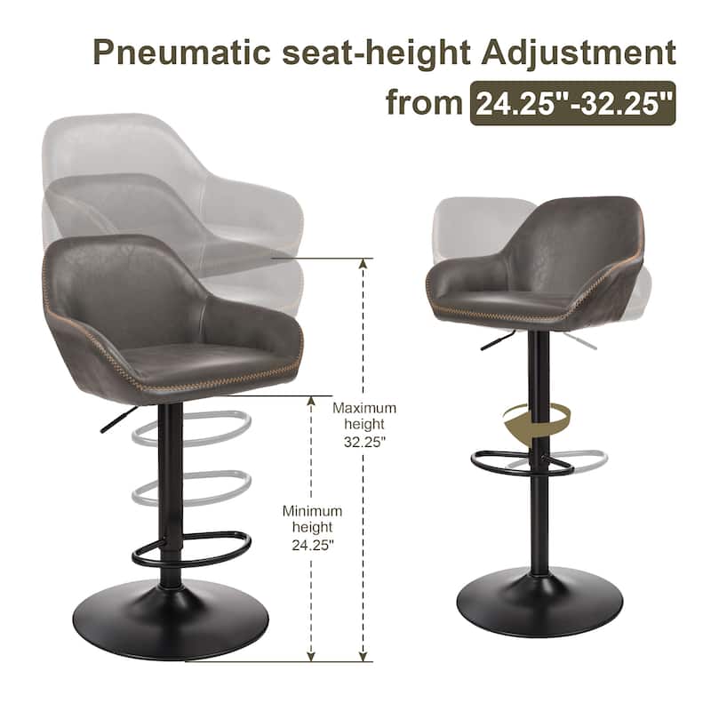 Glitzhome Mid-Century Height Adjustable Faux Leather Swivel Counter Bar Stools