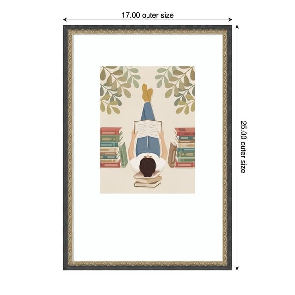 dimension image slide 0 of 2, Lying On My Back Reading a Book by Andreas Magnusson Wood Framed Wall Art Print