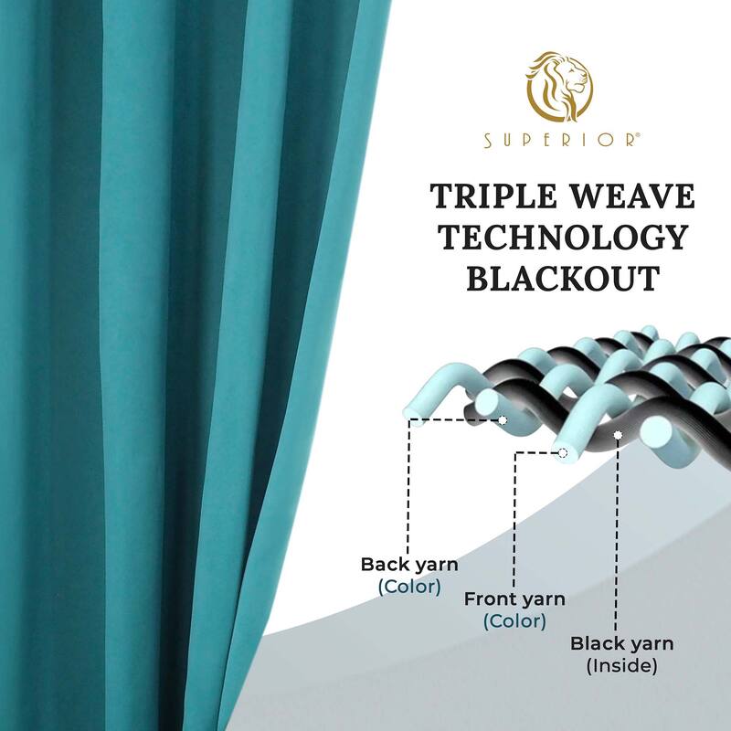 Superior Solid Machine Washable Room Darkening Grommet Blackout Curtains, Set of 2