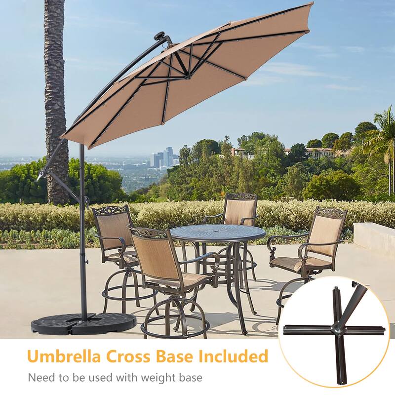 Clihome 10Ft Solar Light Crank Cantilever Patio Umbrella Without Base