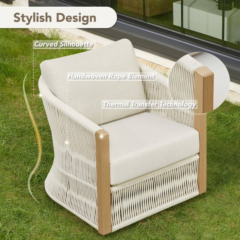 Carlos Modern Swivel Accent Chair with Handwoven Rope For Living Room