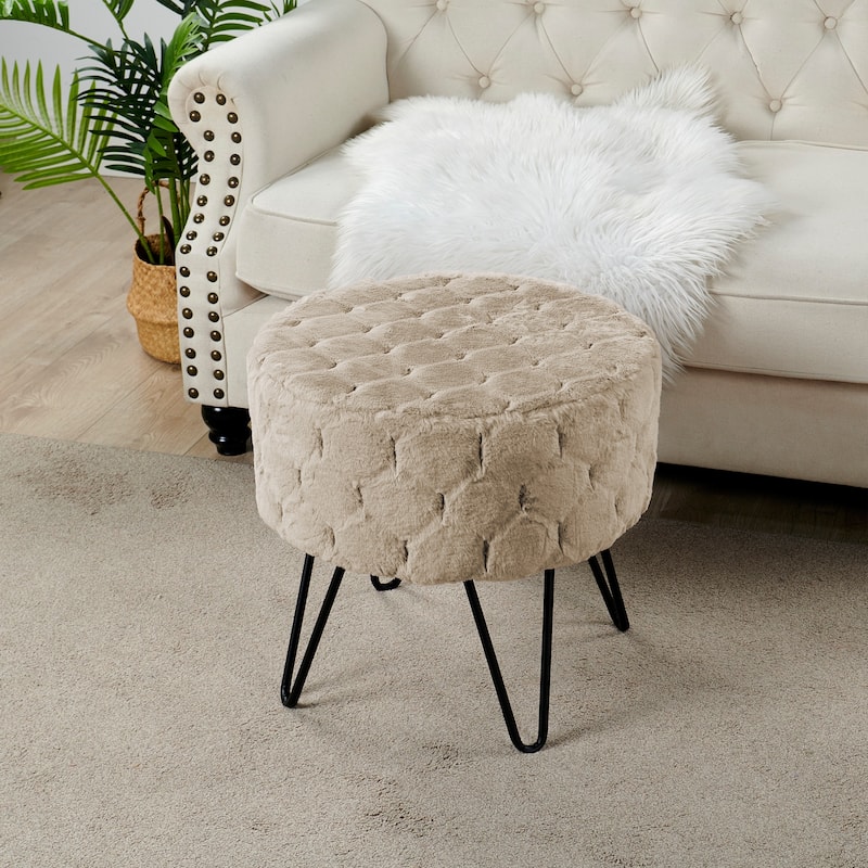 Jacquard Solid Fauxfur Round Ottoman