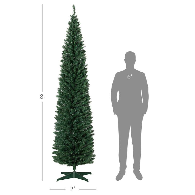8FT Artificial Slim Pencil Christmas Tree with 618 Realistic Branch Tips & Plastic Stand
