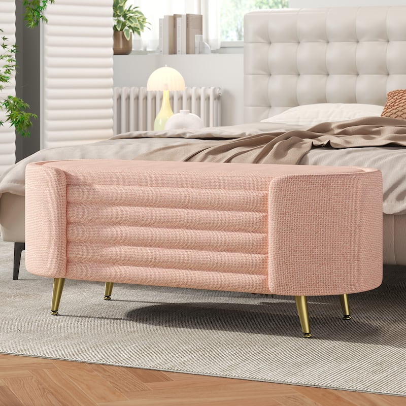 Roomfitters Modern Oval Storage Ottoman Bench, Upholstered Chenille Entryway Shoe Bench, Metal Legs