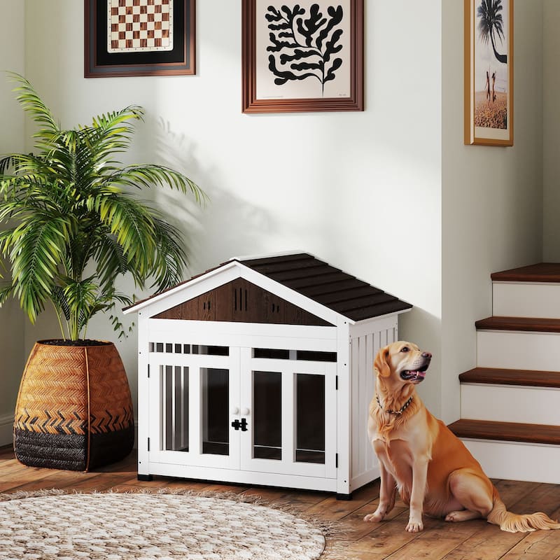 PawHut 40"L Dog House Outdoor Indoor, Wooden Dog Kennel for Small, Medium, Large Dogs, Puppy Shelter