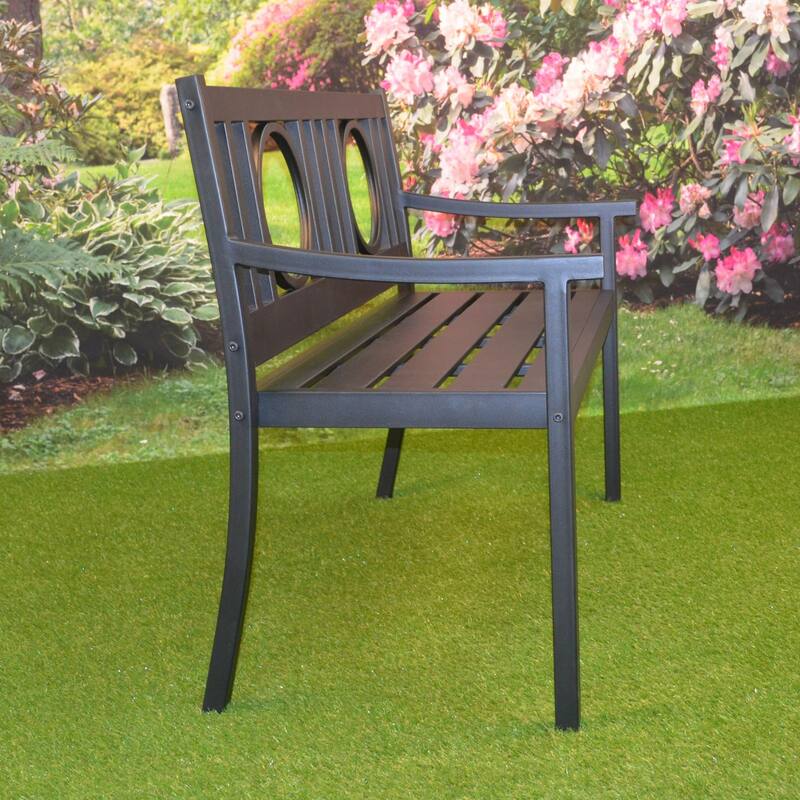 Slatted Steel Outdoor Bench - 45" - Black